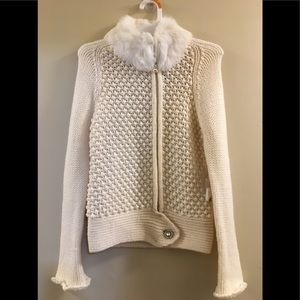 Frost Knit Cream Zip up Cardigan Rabbit Fur M